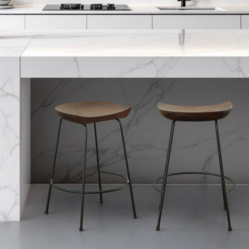 16.5" x 18" x 24.5" Steel Backless Counter Height Bar Chairs (Set of 2) - Chestnut And Black