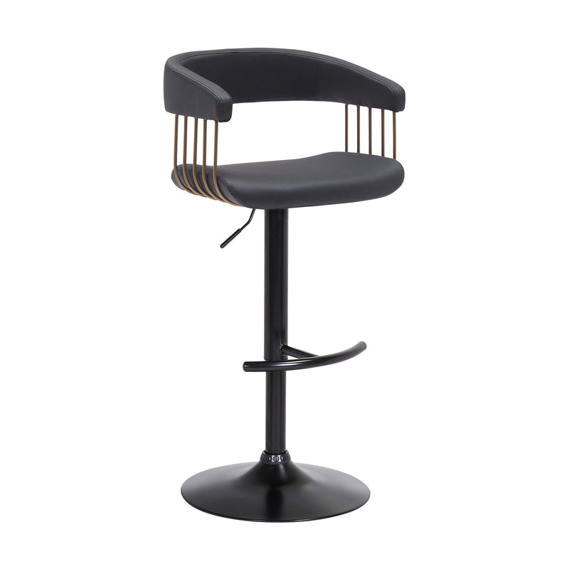 Faux Leather And Metal Swivel Adjustable Height Bar Chair - Black
