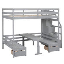 Load image into Gallery viewer, Full over Full Size Bunk with staircase,the Down Bed can be Convertible to Seats and Table Set,Gray
