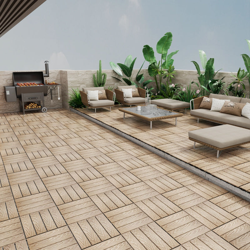 Patio Deck Tiles, Interlocking Diy Flooring For Indoor / Outdoor Use (Set of 22) - Teak