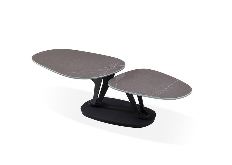 36" Faux Marble And Metal Oval Coffee Table - Gray And Black