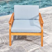 Load image into Gallery viewer, Kapalua Honey Nautical Curve Eucalyptus Wooden Outdoor Sofa Chair with Cushion
