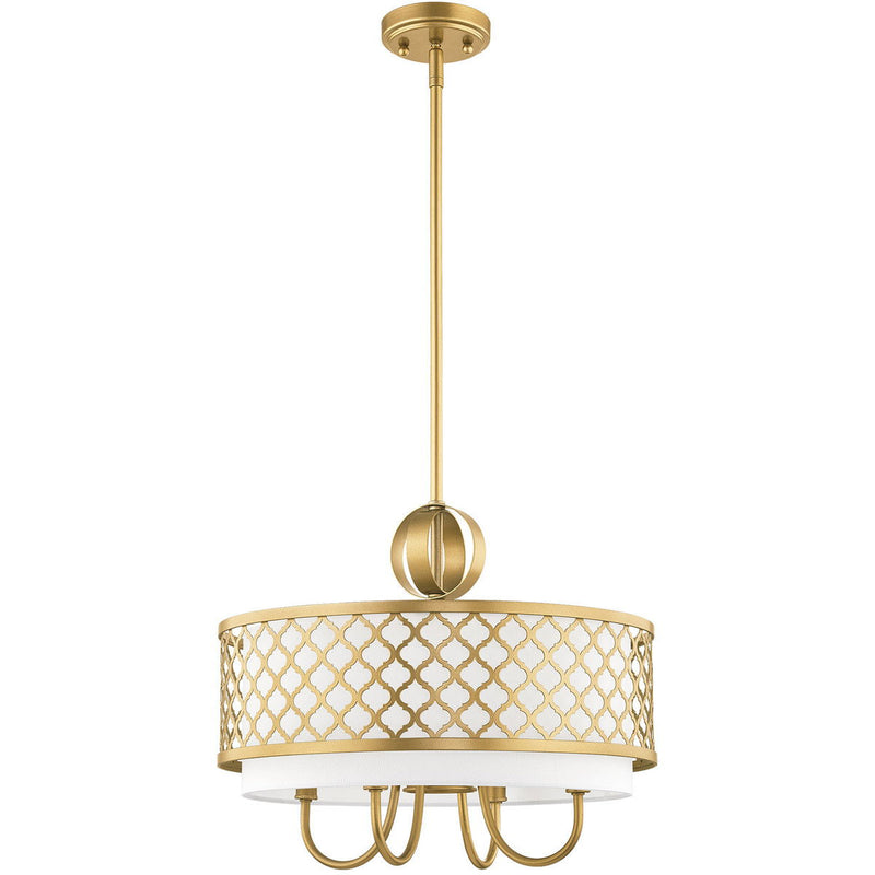 Five Light Dimmable Chandelier With Shades - Gold / Off White