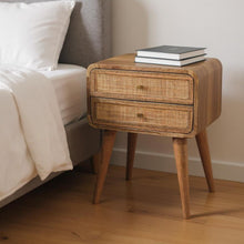Load image into Gallery viewer, 22" Solid Wood And Cane Rat Two Drawer Nightstand - Oak
