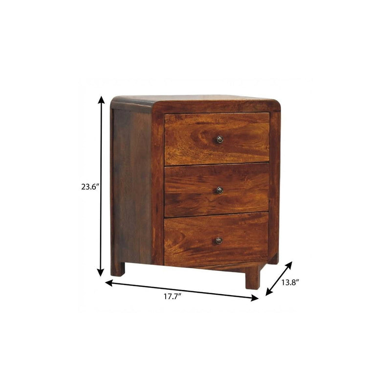 Solid Wood Three Drawer Nightstand - Chestnut
