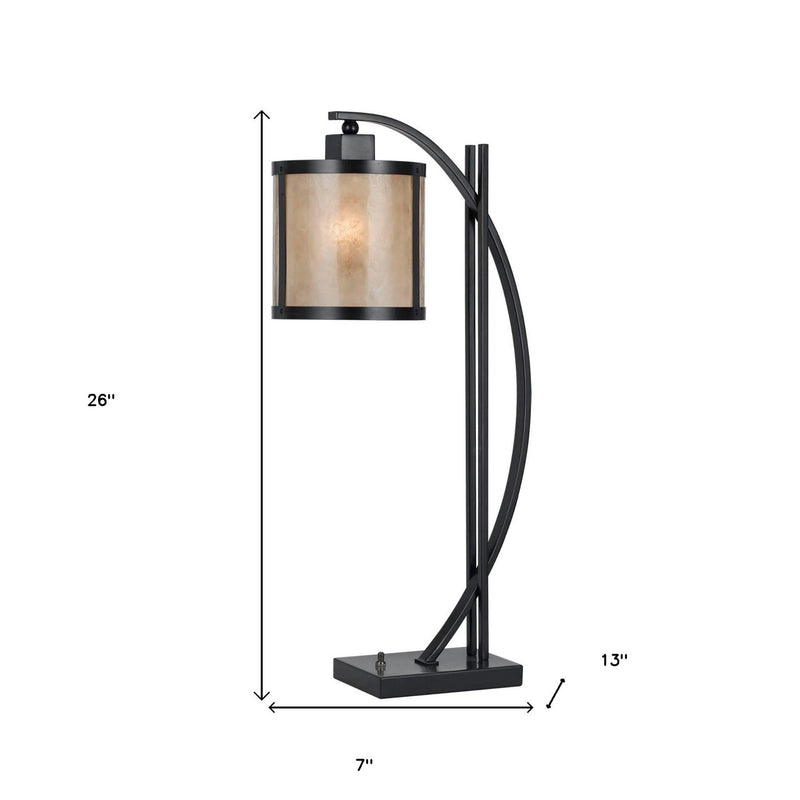 Metal Lantern Table Lamp With White Drum Shade - Black