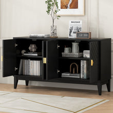 Load image into Gallery viewer, 4 Door Sideboard Storage Cabinet For Living Room And Dining Room, 2 Large Cabinets With Gold Handles And Adjustable Shelf - Black
