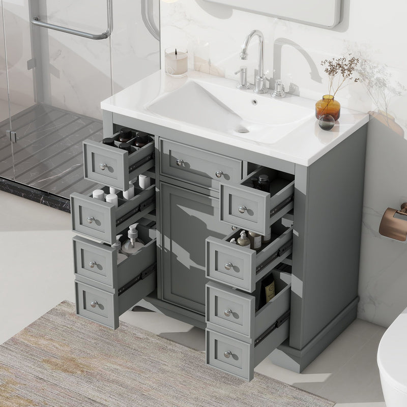 Modern Bathroom Vanity With Sink Combo, 6 Drawers And 1 Cabinet