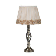 Load image into Gallery viewer, Metal Table Lamp With White And Brown Classic Empire Shade - Antiqued Brass
