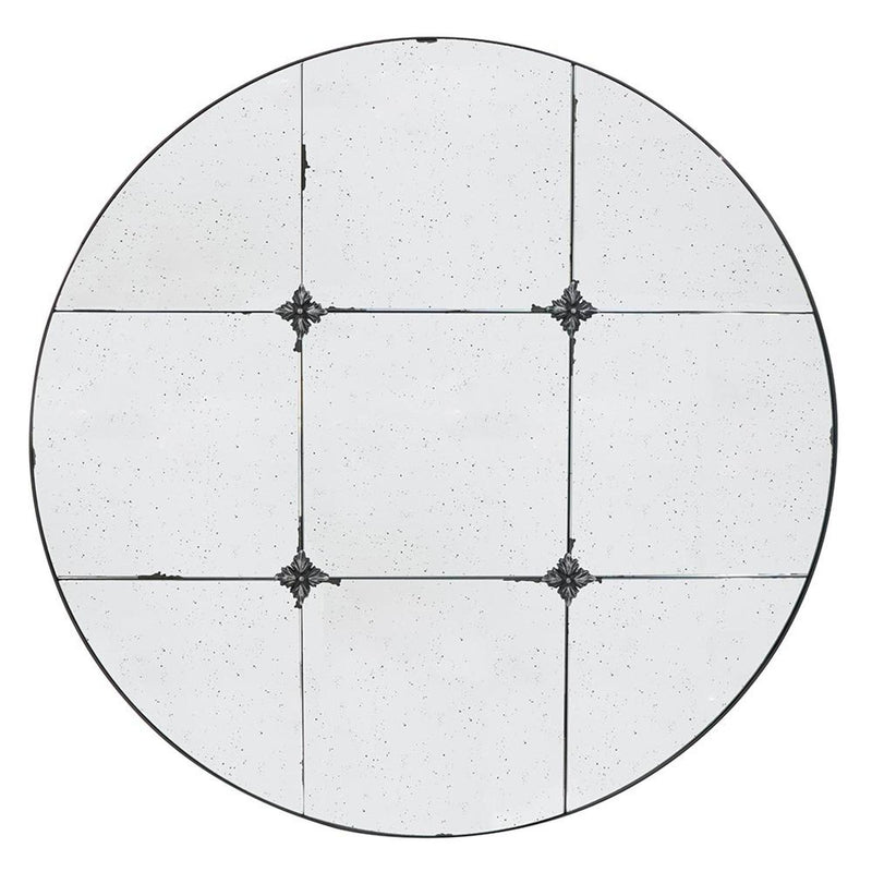 36" Round Iron Framed Antiqued Glass Accent Mirror - Black