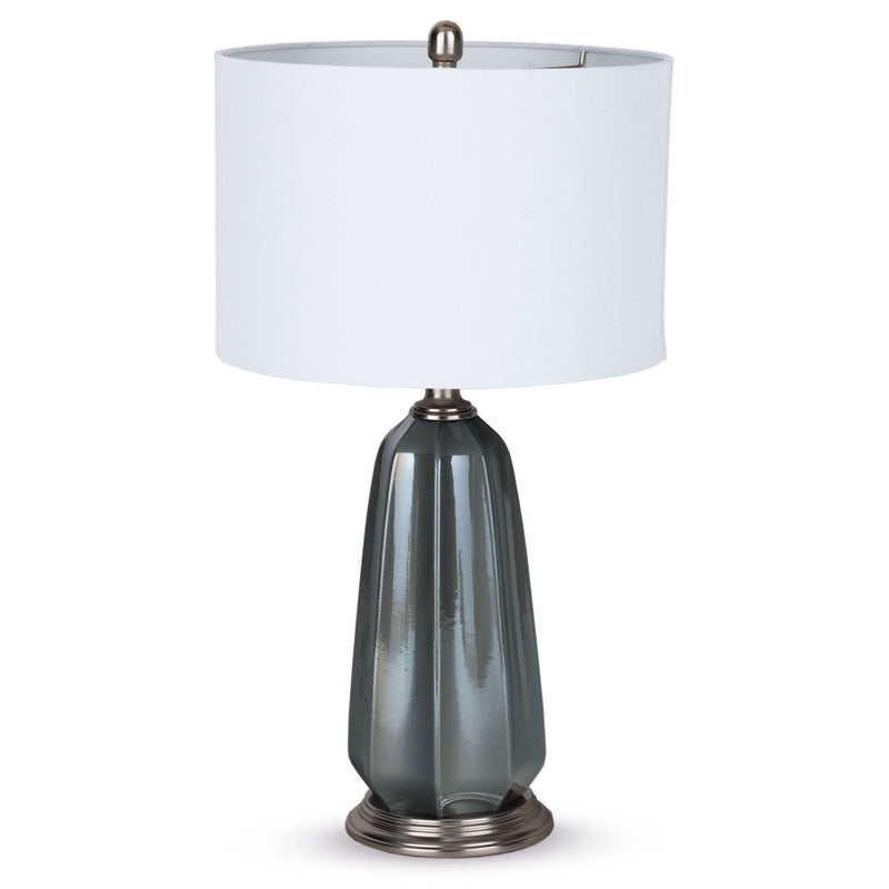 28" Ceramic LED Table Lamp With Drum Shade - Blue And Gray