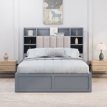 Load image into Gallery viewer, Multi-functional Full Size Bed Frame with 4 Under-bed Portable Storage Drawers and Multi-tier Bedside Storage Shelves, Grey
