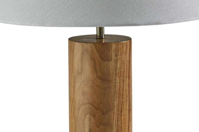 Solid Wood Cylinder Table Lamp With White Cone Shade - Natural