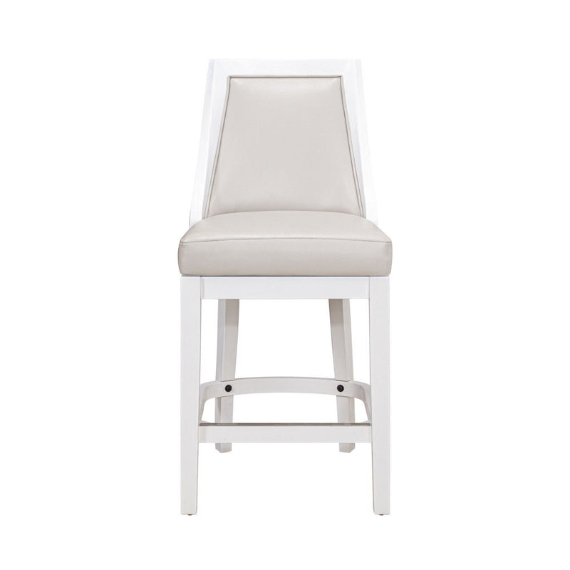 Faux Leather And Solid Wood Counter Height Swivel Bar Chair - Silver And White