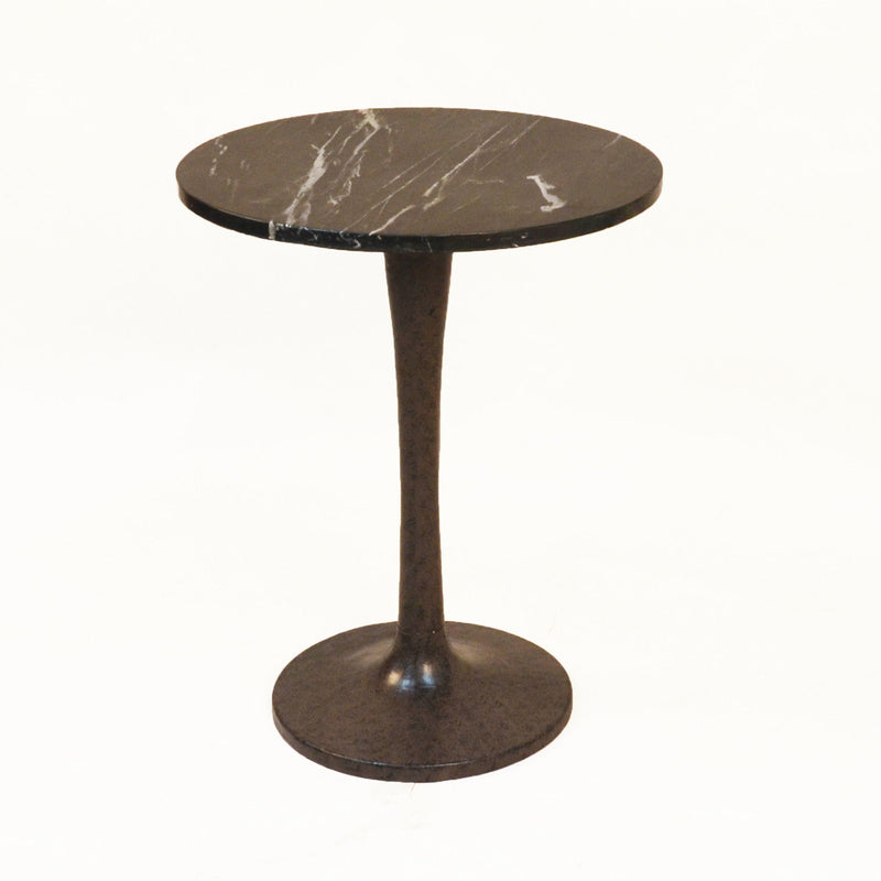 19" Marble Round End Table - Black