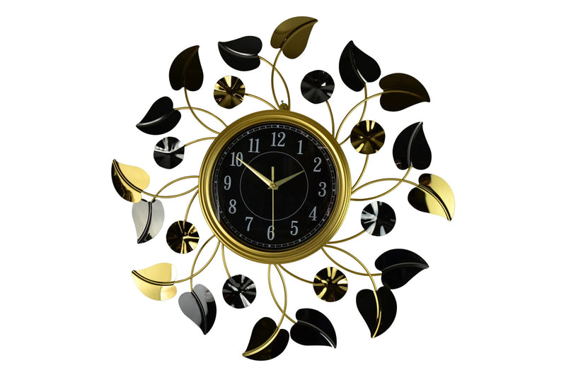 Silent Analog Floral Round Wall Clock - Gold / Black / Silver