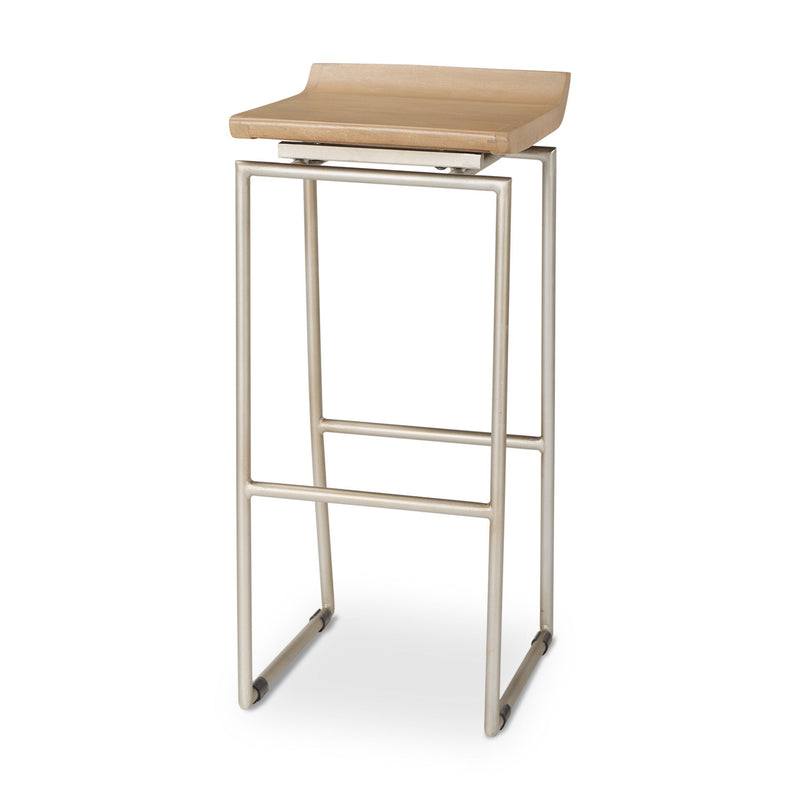 31" Solid Wood And Iron Low Back Bar Height Bar Chair - Silver / Natural
