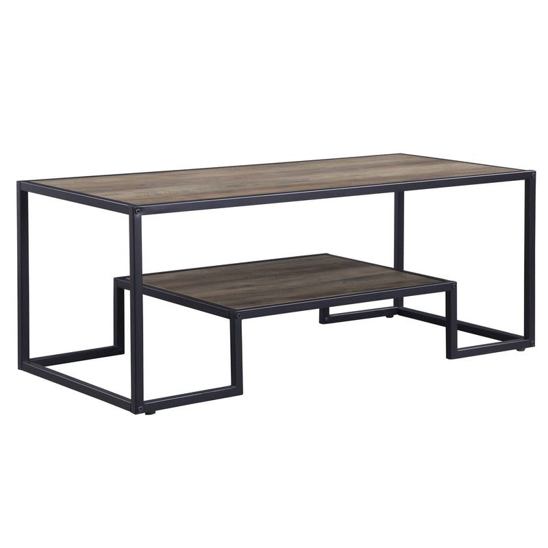 Paper Veneer And Metal Rectangular Coffee Table With Shelf - Black And Rustic Oak