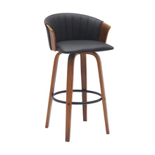 Load image into Gallery viewer, Faux Leather Swivel Bar Height Bar Chair - Black And Wood Brown
