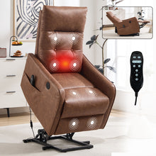 Load image into Gallery viewer, Single Motor Power Lift Recliner Chair With Massage And Heat, USB For Charging - Brown
