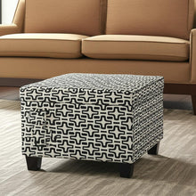 Load image into Gallery viewer, 25" Polyester Blend Geometric Storage Ottoman - Black And White
