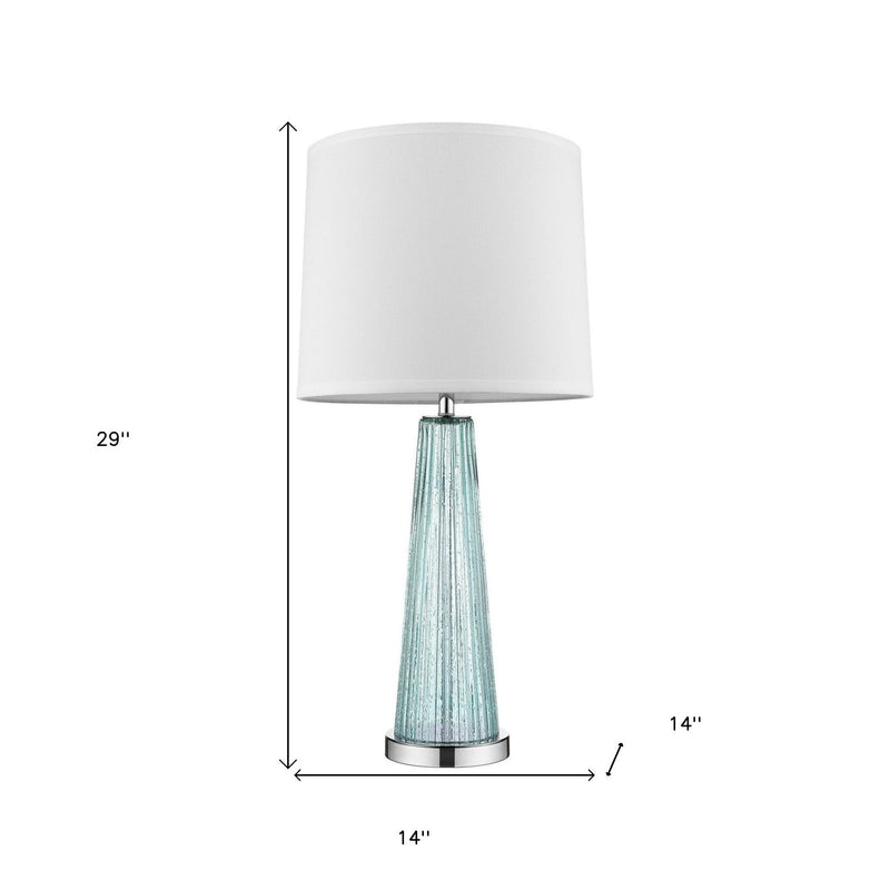 Glass Buffet Lamp With Off-White Empire Shade - Aqua