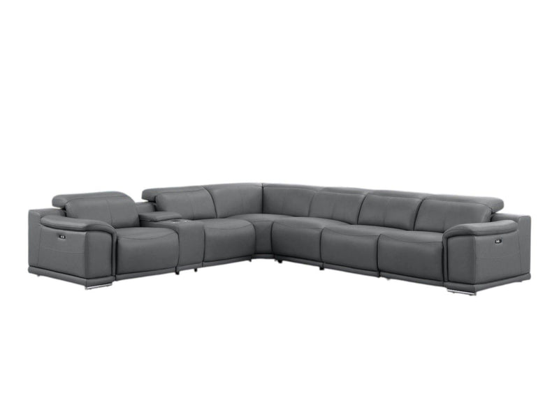 Leather Modular L Shaped Seven Piece Corner Sectional With Console - Battleship Gray