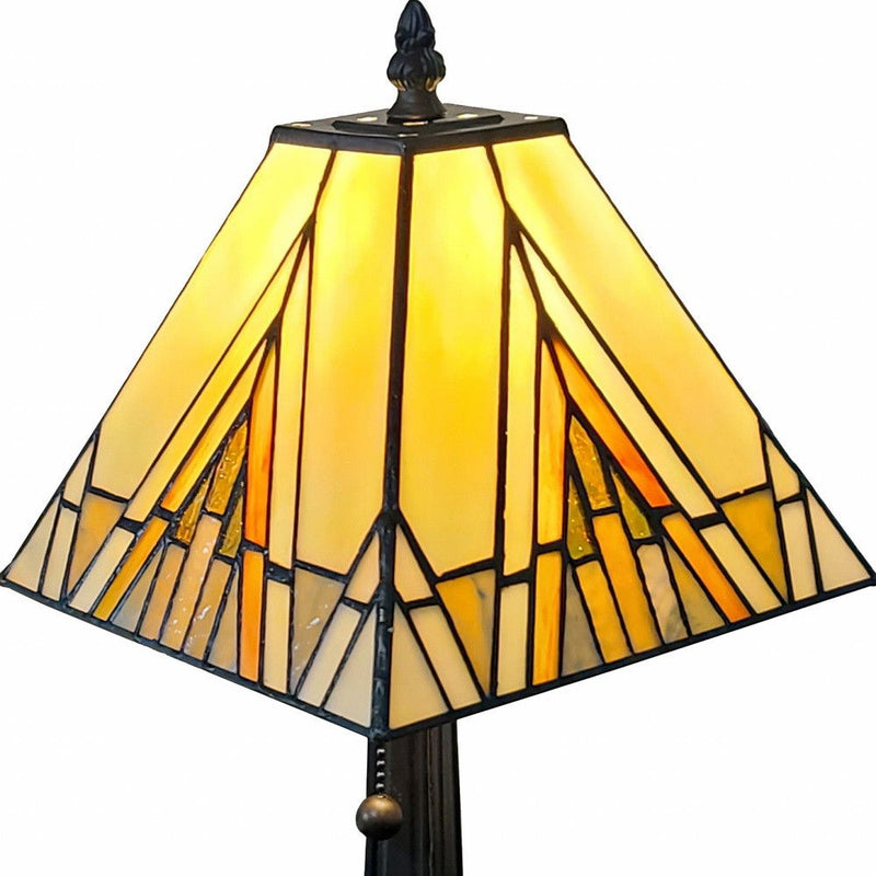 9" x 14" x 15" Metal Candlestick Table Lamp With Shade - Dark Brown / Beige