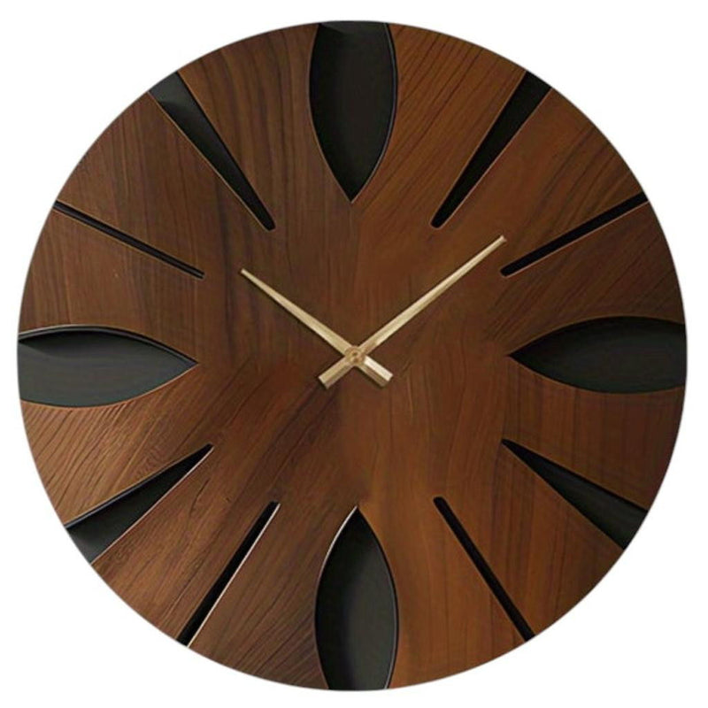Silent Analog Abstract Round Wall Clock - Brown