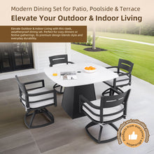 Load image into Gallery viewer, Outdoor Patio Dining Set, Squircle Dining Table, Dining Chairs With Sunbrella Cushions
