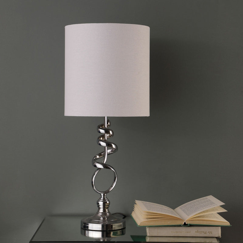 Bedside Table Lamp With Off-White Drum Shade - Nickel