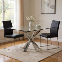 Load image into Gallery viewer, Glass And Metal Cross Leg Base Square Dining Table - Clear
