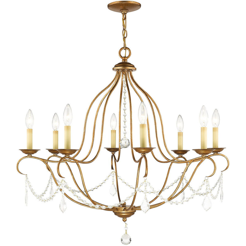 30" Eight Light Dimmable Chandelier With Shades - Antiqued Gold