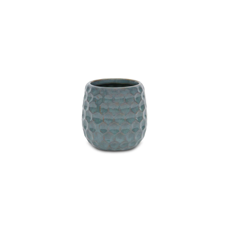 Geometric Round Pot Planter - Blue / Gold