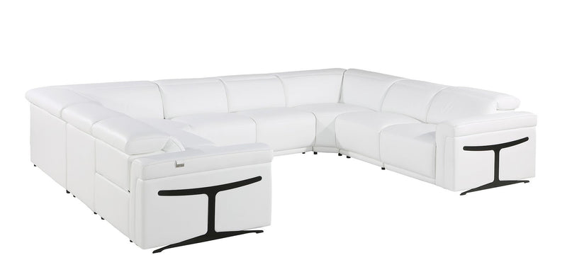 Italian Leather Power Reclining U Shaped Eight Piece Corner Sectional With Console - White