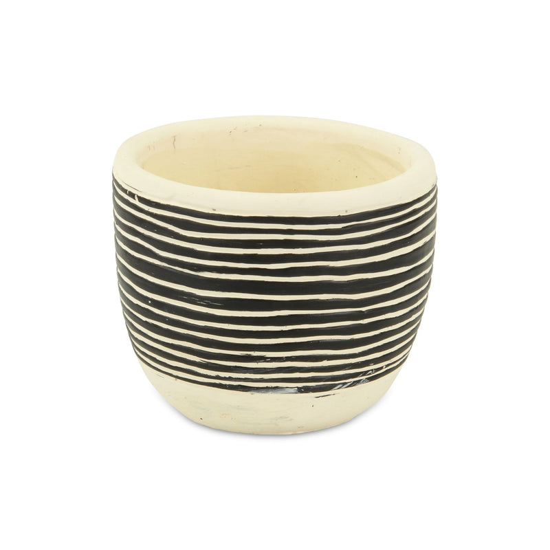 Striped Round Pot Planter - Black / White