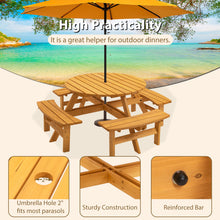 Load image into Gallery viewer, 8 Person Wooden Picnic Table, Outdoor Camping Dining Table With Seat, Garden, Diy With 4 Built-In Benches, 2220Lb Capacity
