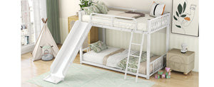 Metal Bunk Bed with Slide, Twin over Twin, White