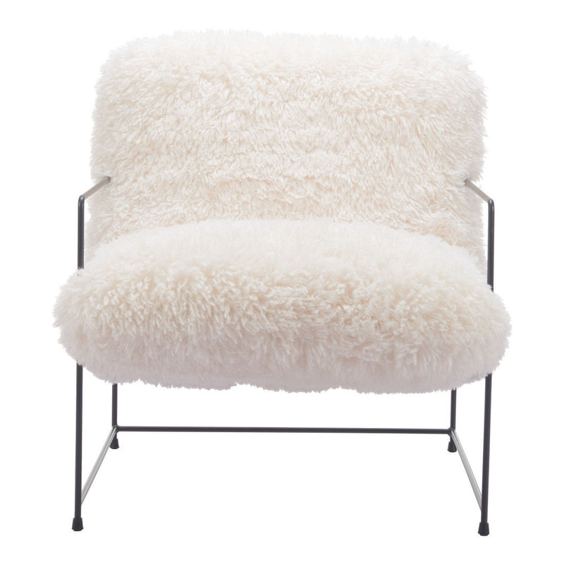 30" Sherpa And Upholstered Arm Chair - White / Black