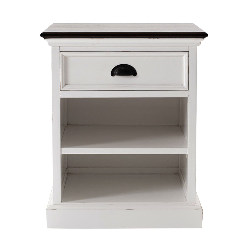 And Deep Brown Nightstand With Shelves - Distressed White