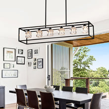 Load image into Gallery viewer, 6 Light Farmhouse Chandelier, Modern Industrial Linear Rectangular Crystal Pendant Light Cage Chandelier For Dining Room, Kitchen Island, Bar, Long Table, G9*6 Bulbs Included - Matte Black
