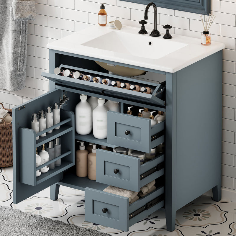 Bathroom Vanity With Sink, 3 Drawers And Adjustable Shelf