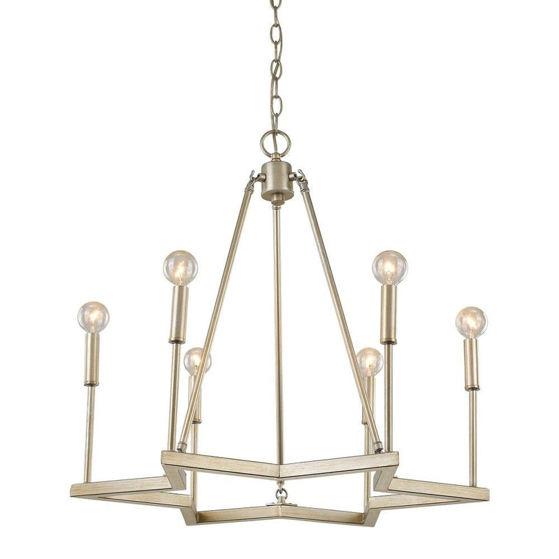 Candle Style Six Light Metal Dimmable Chandelier - Gold