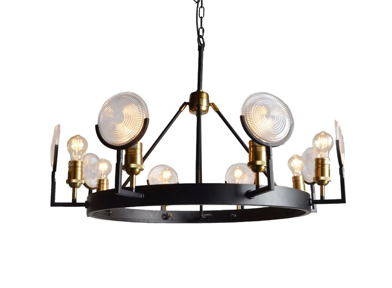 Unique Statement Eight Light Metal Chandelier With Shades - Black / Gold
