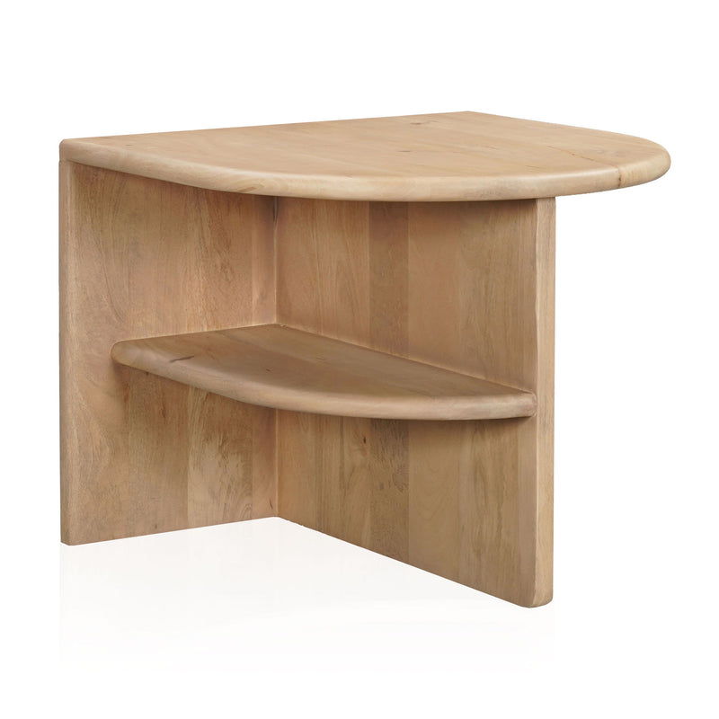Solid Wood Block End Table With Shelf - Natural