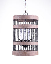 Load image into Gallery viewer, Wood And Metal Cylinder Three Light Dimmable Chandelier - Black / Natural
