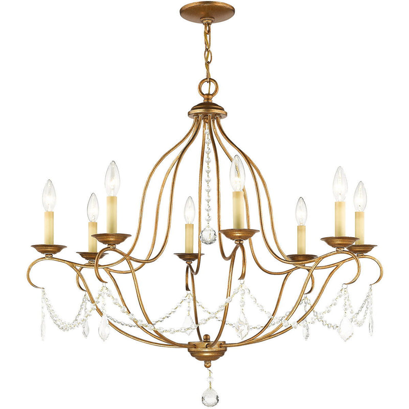 30" Eight Light Dimmable Chandelier With Shades - Antiqued Gold