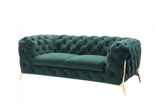 Load image into Gallery viewer, Tufted Velvet And Gold Chesterfield Love Seat - Dark Green

