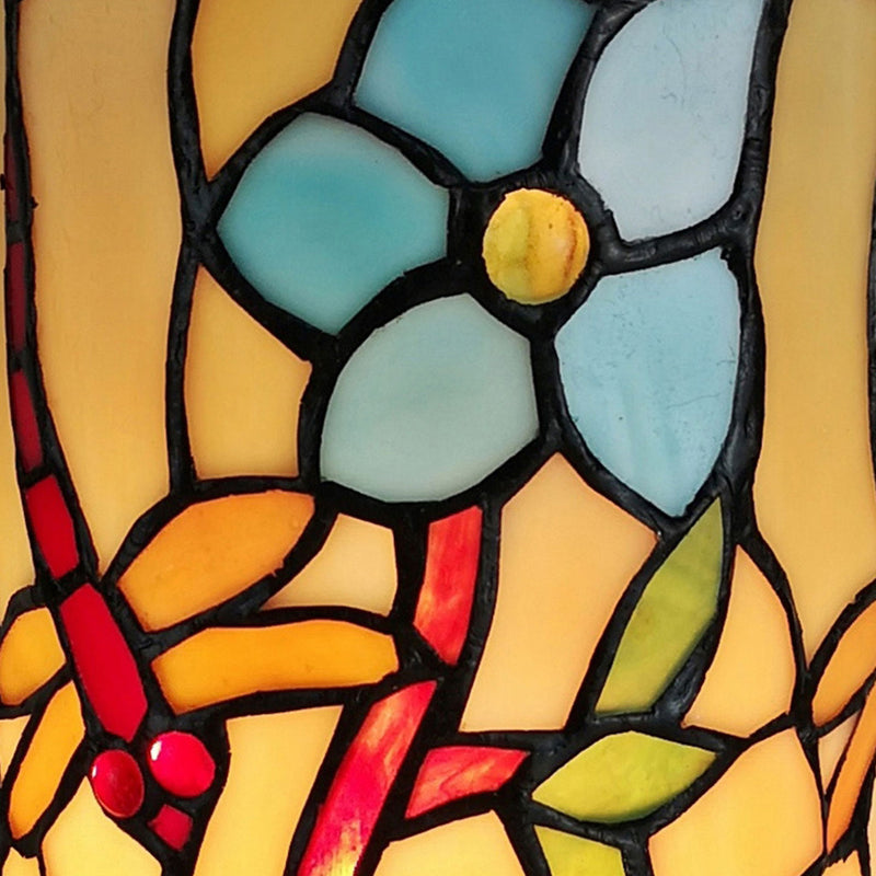 Dragonfly Stained Glass Accent Lamp - Red And Beige