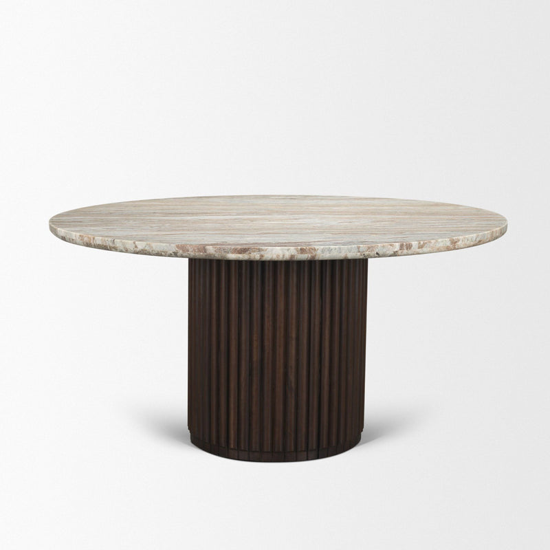Marble Solid Wood Pedestal Base Round Top Dining Table (727906) - Brown